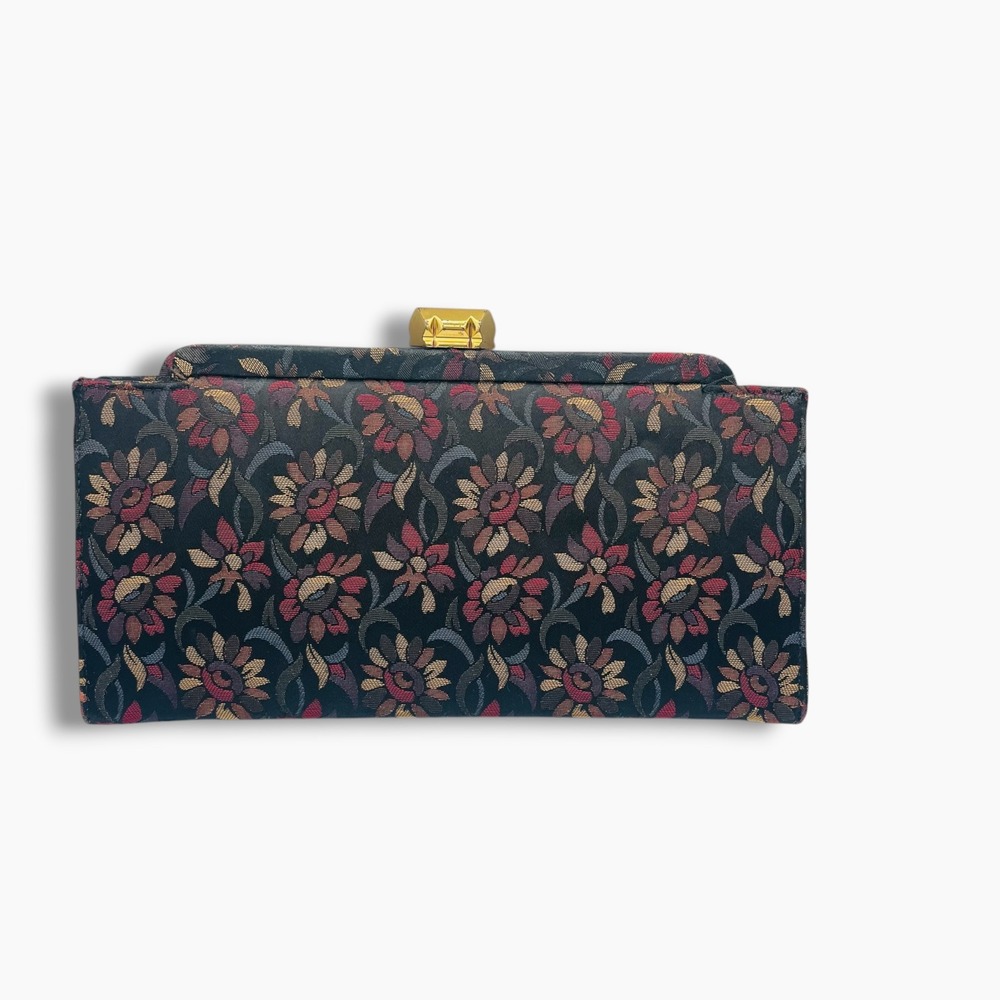 Vintage Admiral Floral Tapestry Clutch Bag Gold Kiss Lock Evening Purse Black